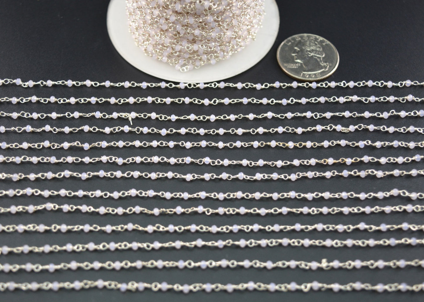 Charming Rosary Chain - Chalcedony 925 Silver Gold 2mm