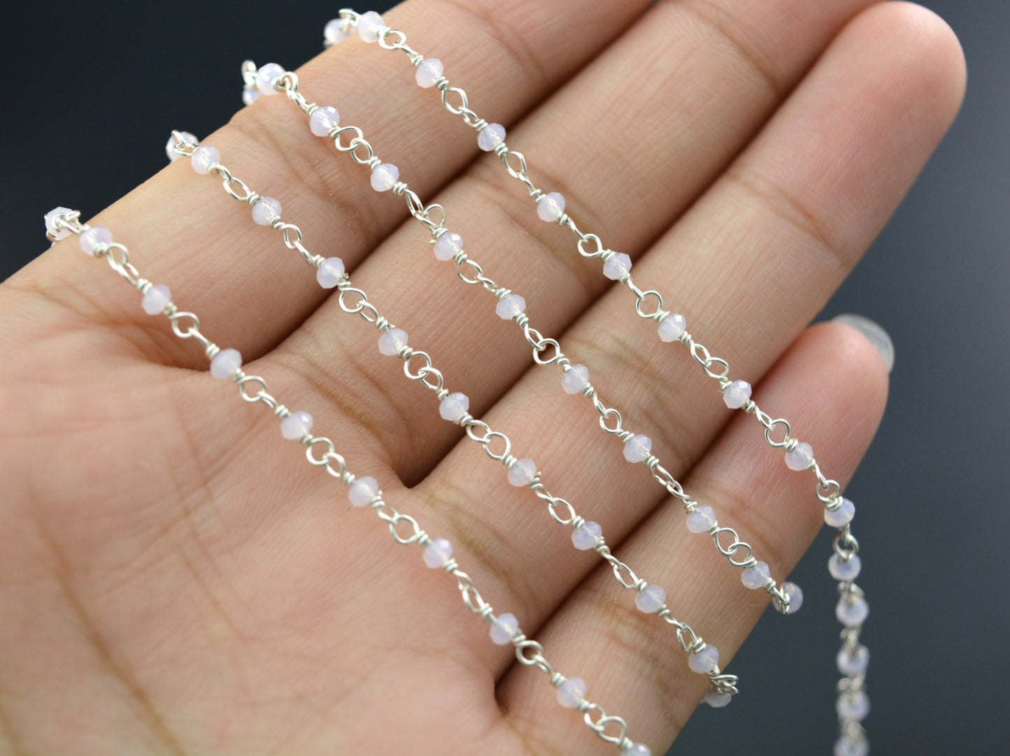 Charming Rosary Chain - Chalcedony 925 Silver Gold 2mm