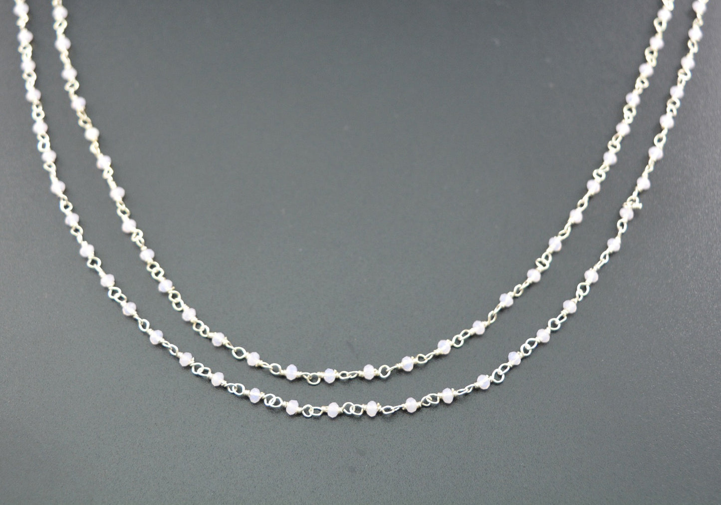 Charming Rosary Chain - Chalcedony 925 Silver Gold 2mm