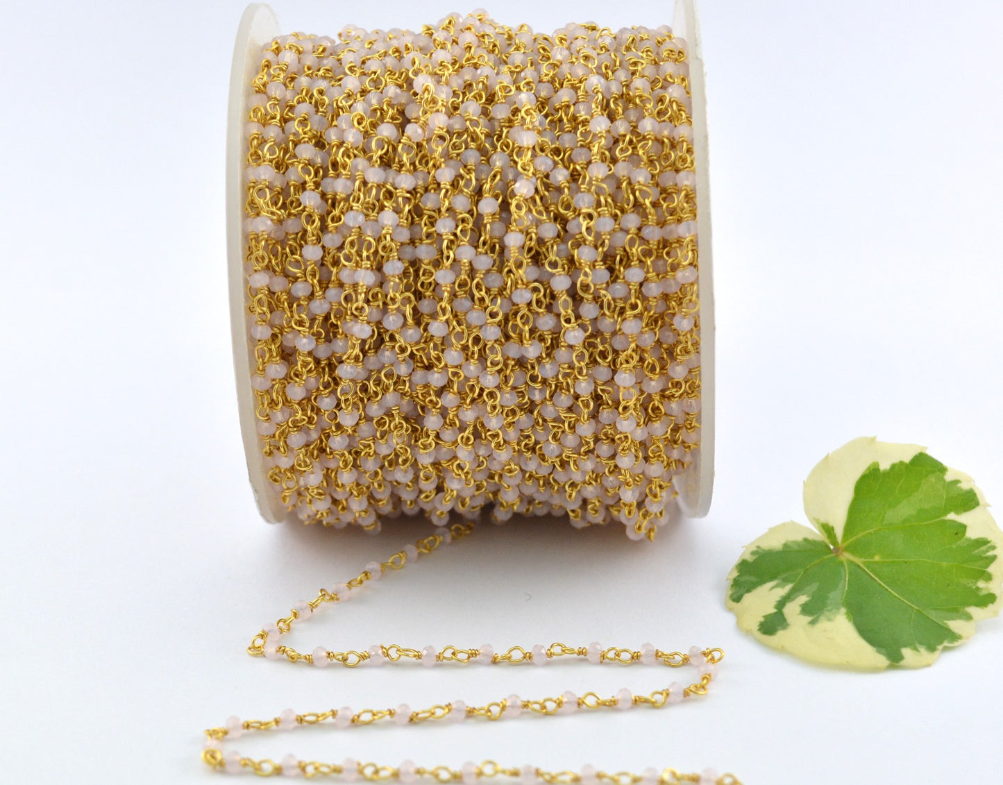 Charming Rosary Chain - Chalcedony 925 Silver Gold 2mm