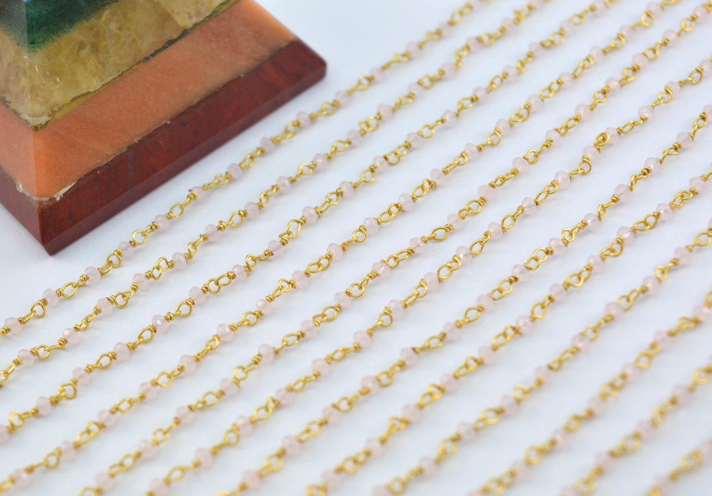 Charming Rosary Chain - Chalcedony 925 Silver Gold 2mm