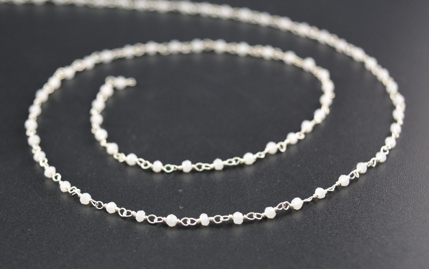 Beautiful Chalcedony Rosary Chain in 925 Silver Gold - 2mm