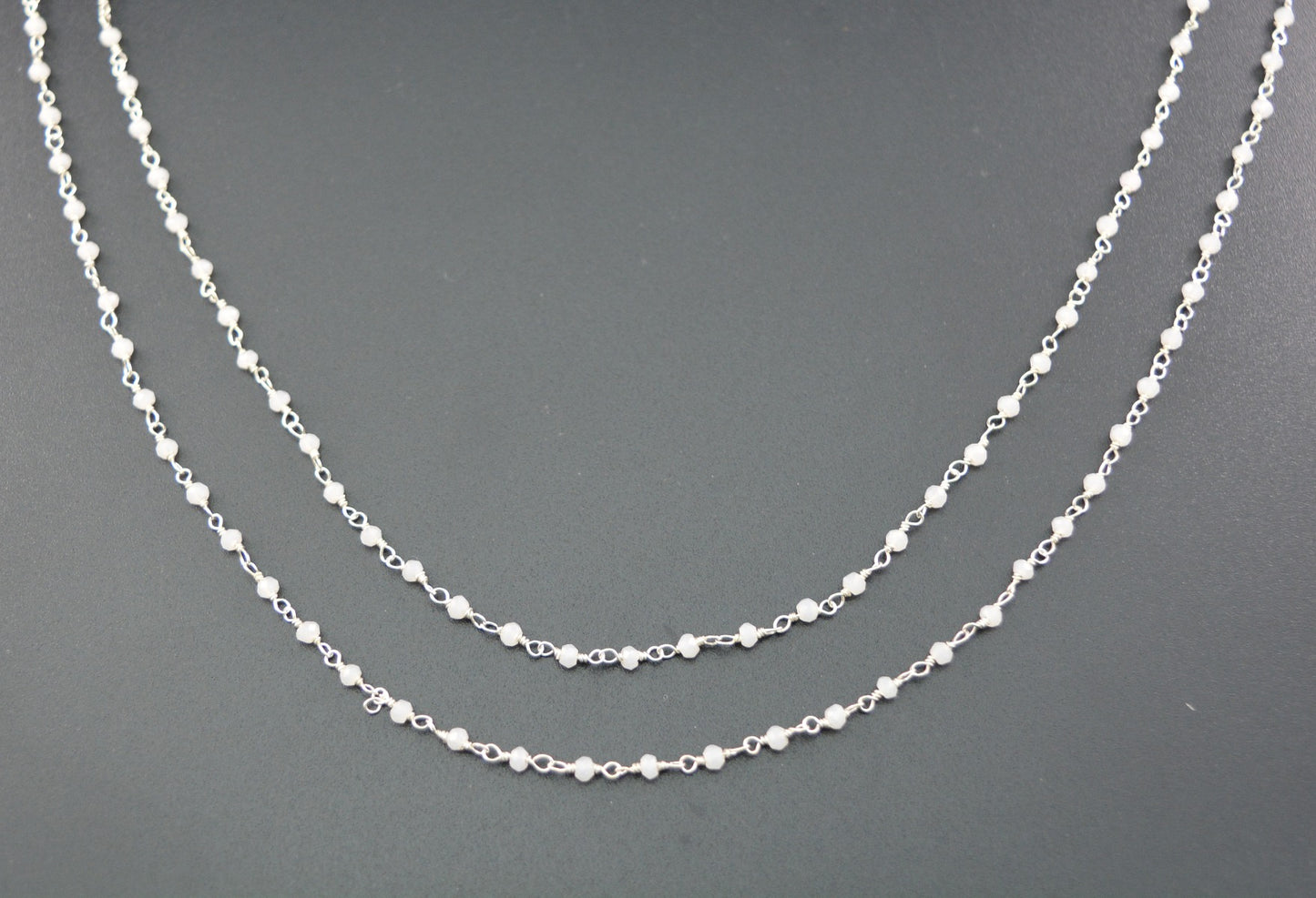 Beautiful Chalcedony Rosary Chain in 925 Silver Gold - 2mm