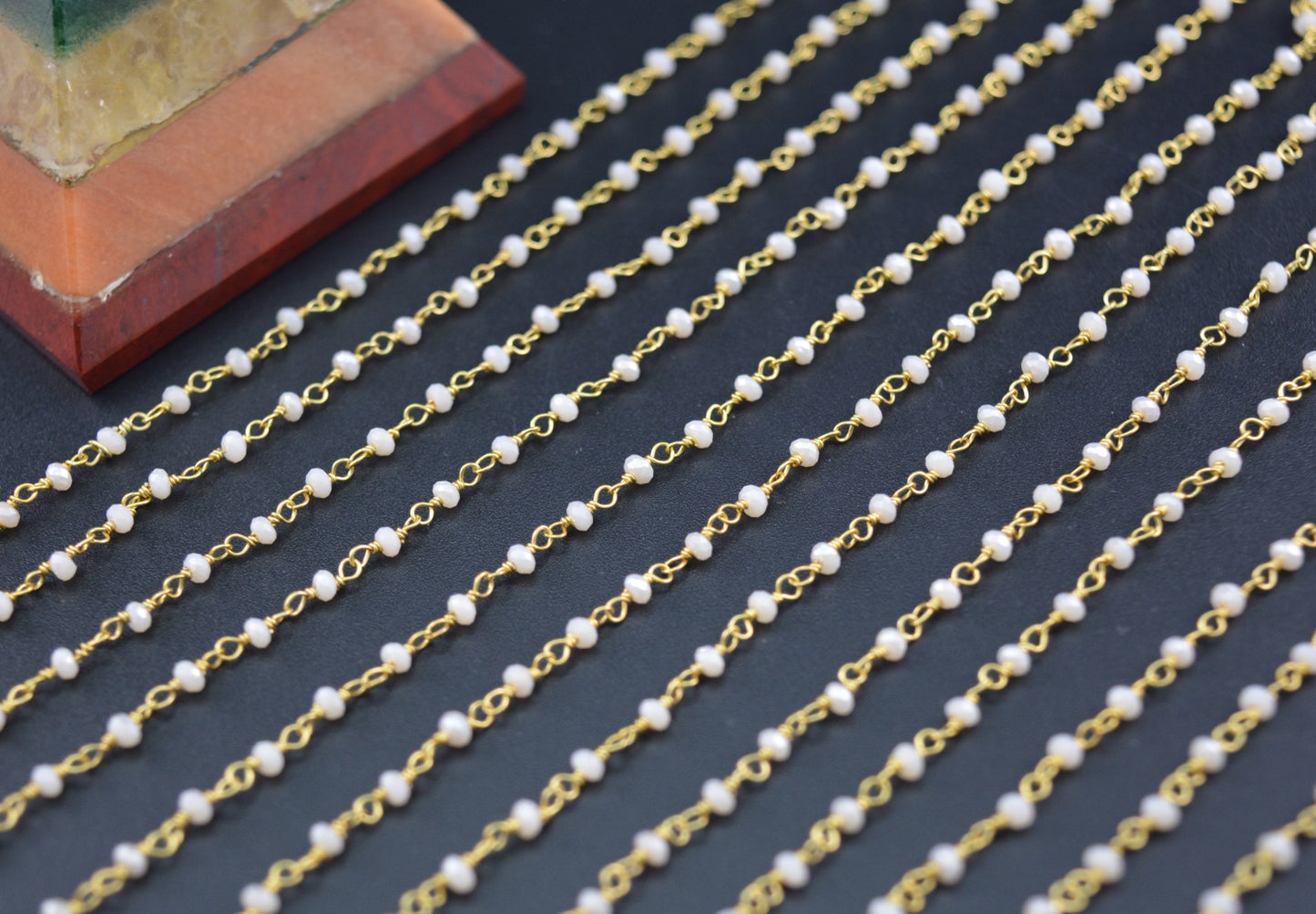 Beautiful Chalcedony Rosary Chain in 925 Silver Gold - 2mm