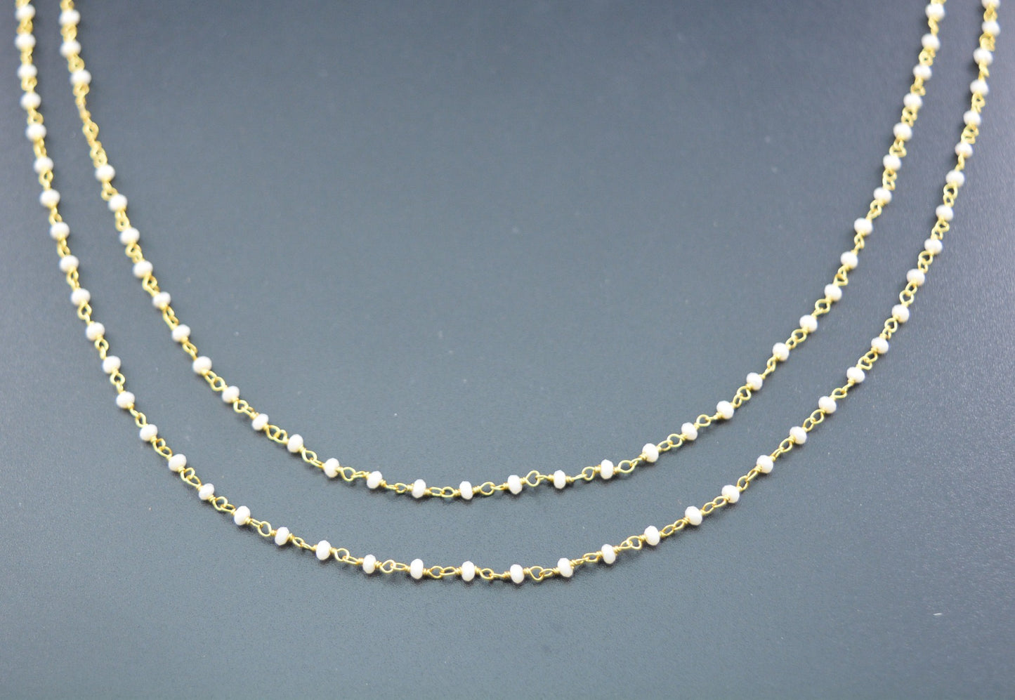 Beautiful Chalcedony Rosary Chain in 925 Silver Gold - 2mm