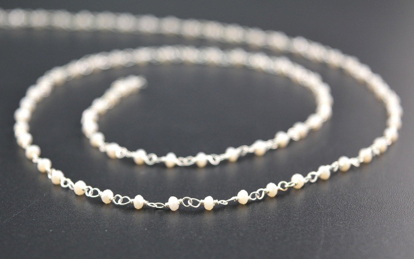 Beautiful Chalcedony Rosary Chain in 925 Silver - 2mm