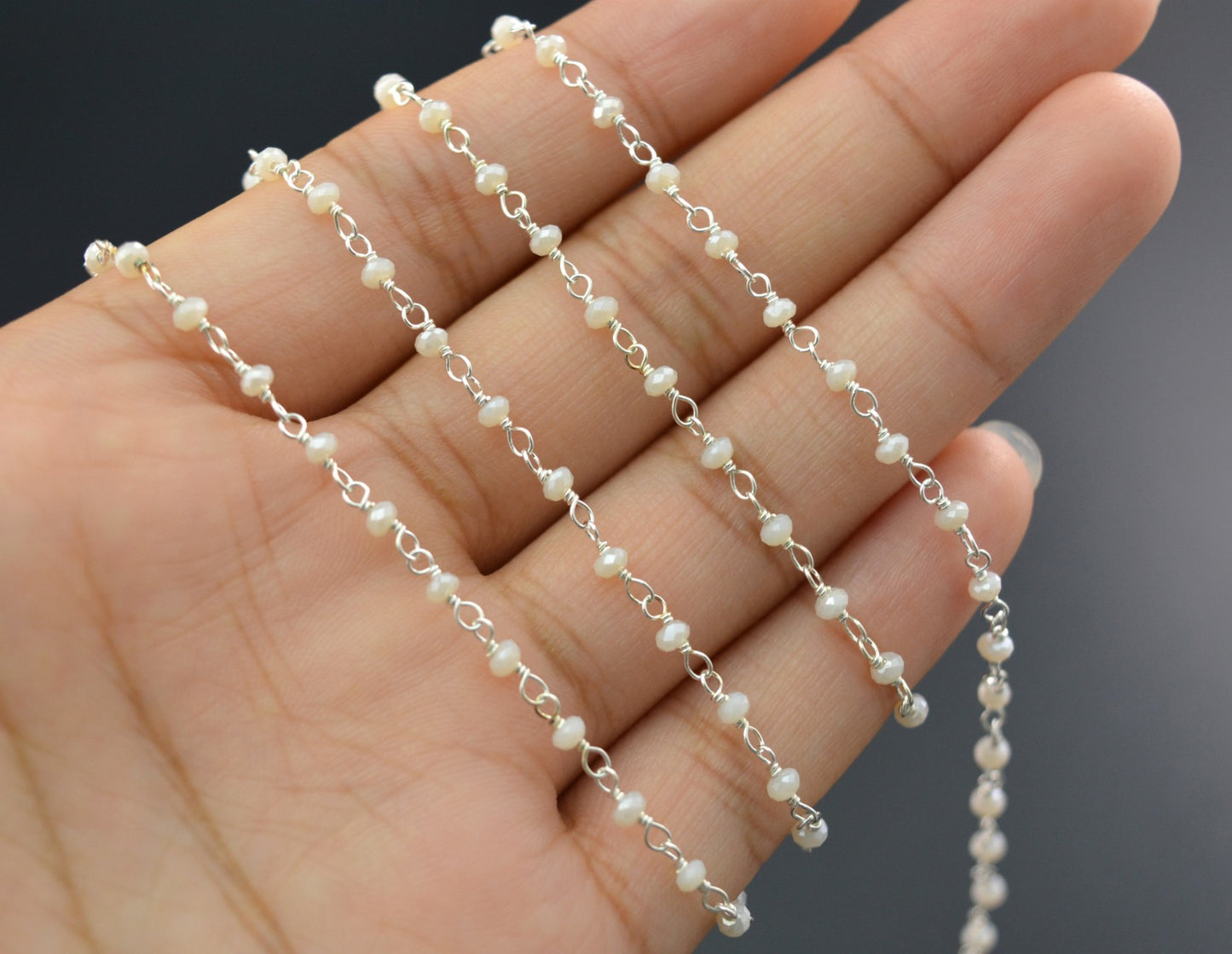 Beautiful Chalcedony Rosary Chain in 925 Silver - 2mm