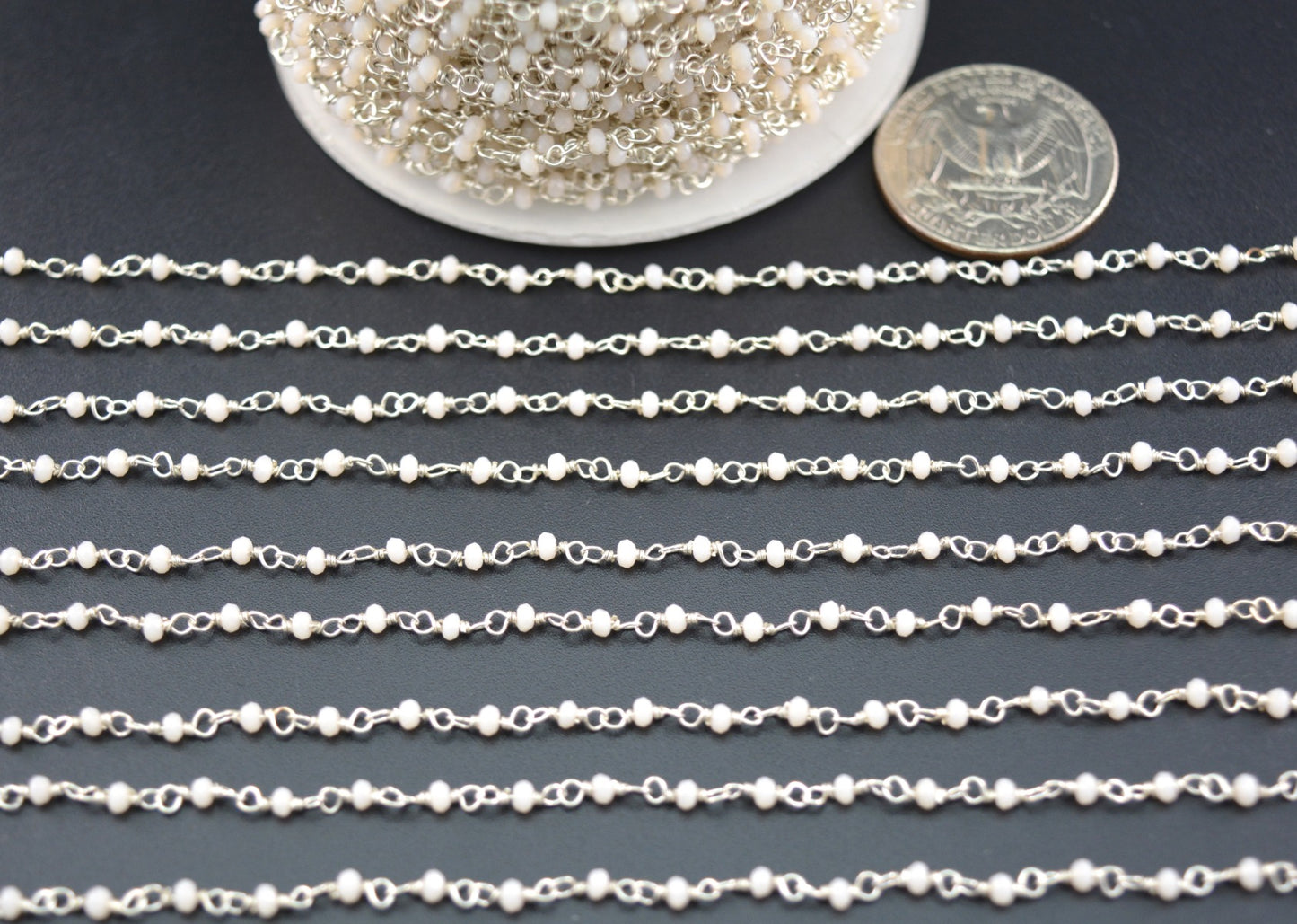 925 Silver Gold Rosary Chain with Chalcedony - 2mm #2