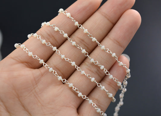 Off White Chalcedony Rosary Chain, 925 Sterling Silver, 2mm Faceted - view 3