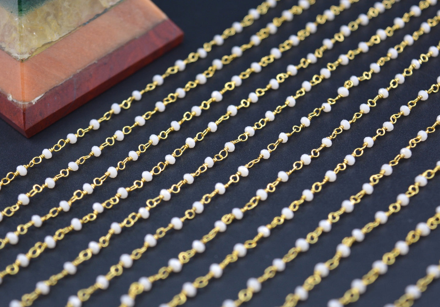 925 Silver Gold Rosary Chain with Chalcedony - 2mm #2