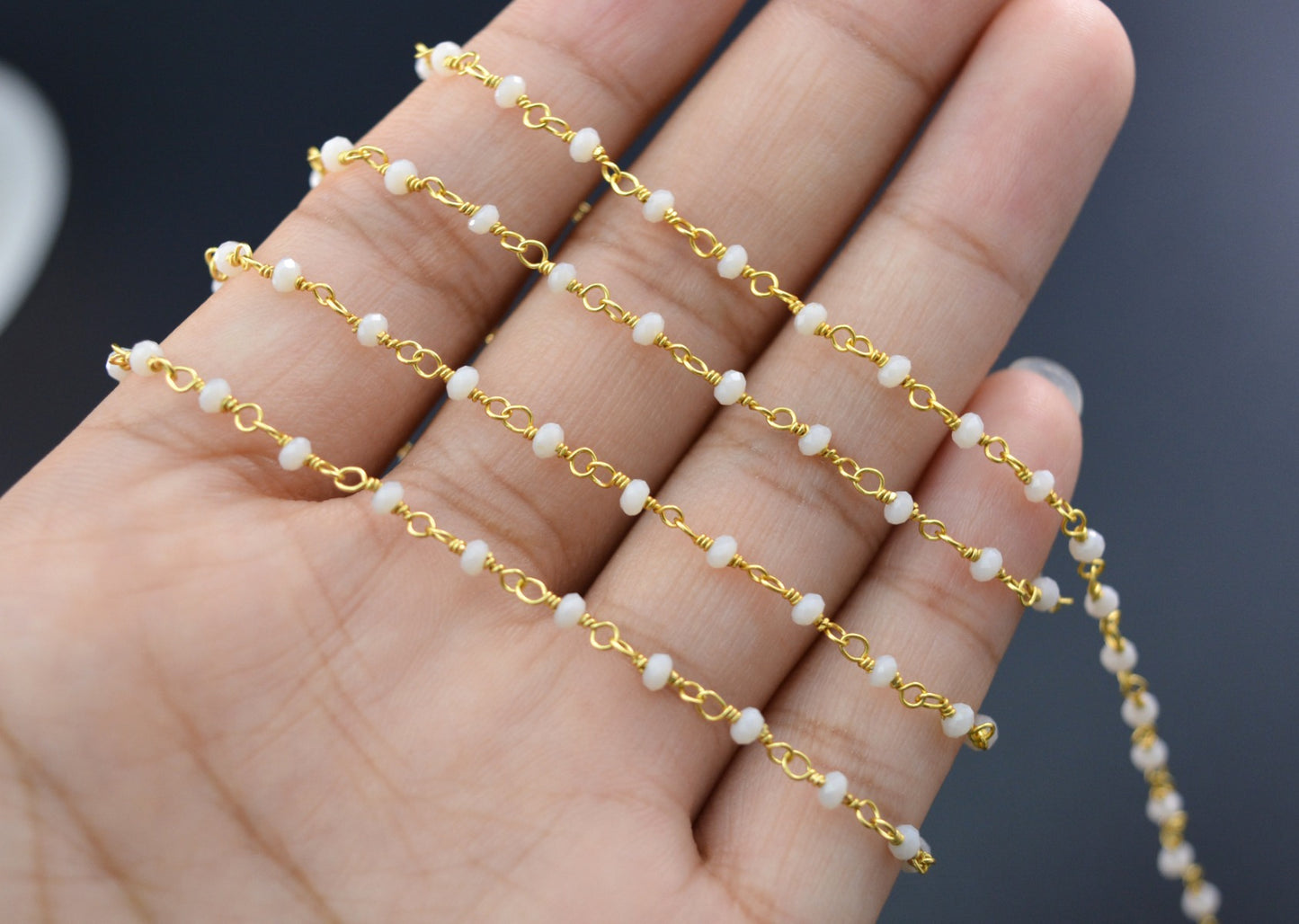 925 Silver Gold Rosary Chain with Chalcedony - 2mm #2