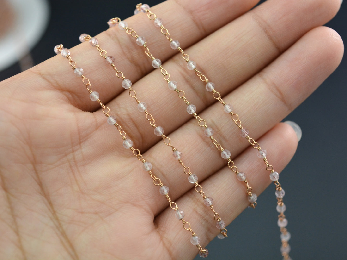 Stylish Rosary Chain - Quartz 925 Silver Gold 2mm