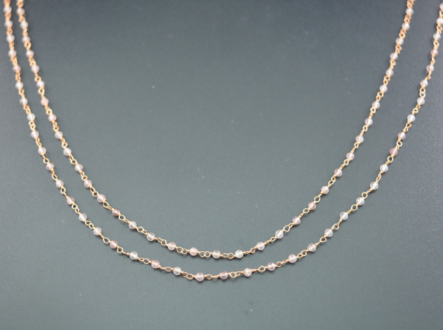 Stylish Rosary Chain - Quartz 925 Silver Gold 2mm