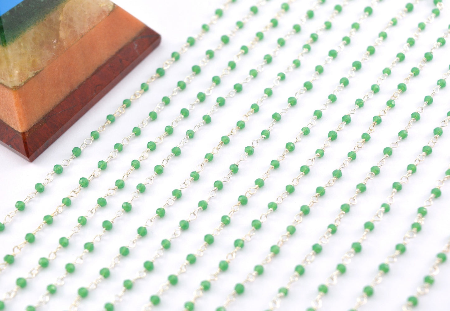 925 Gold Silver Rosary Chain with Chalcedony - 2mm