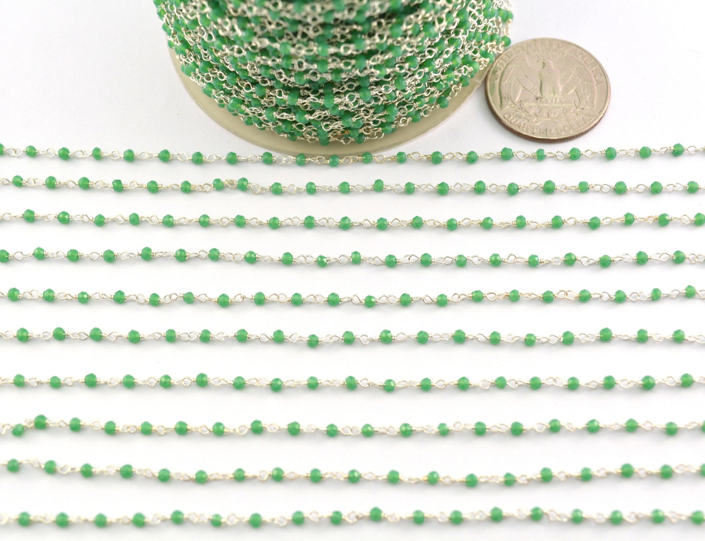 925 Gold Silver Rosary Chain with Chalcedony - 2mm