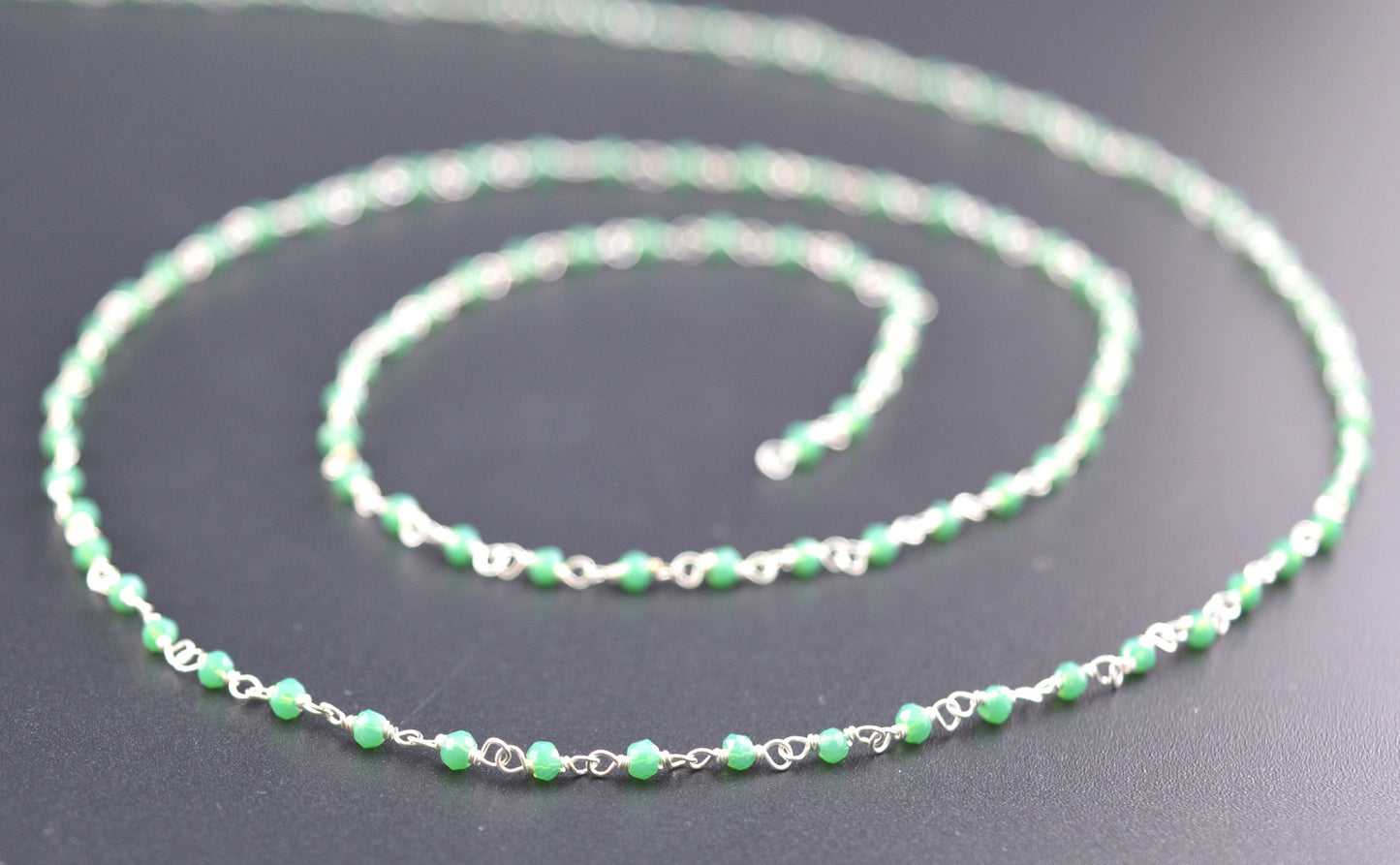 925 Gold Silver Rosary Chain with Chalcedony - 2mm