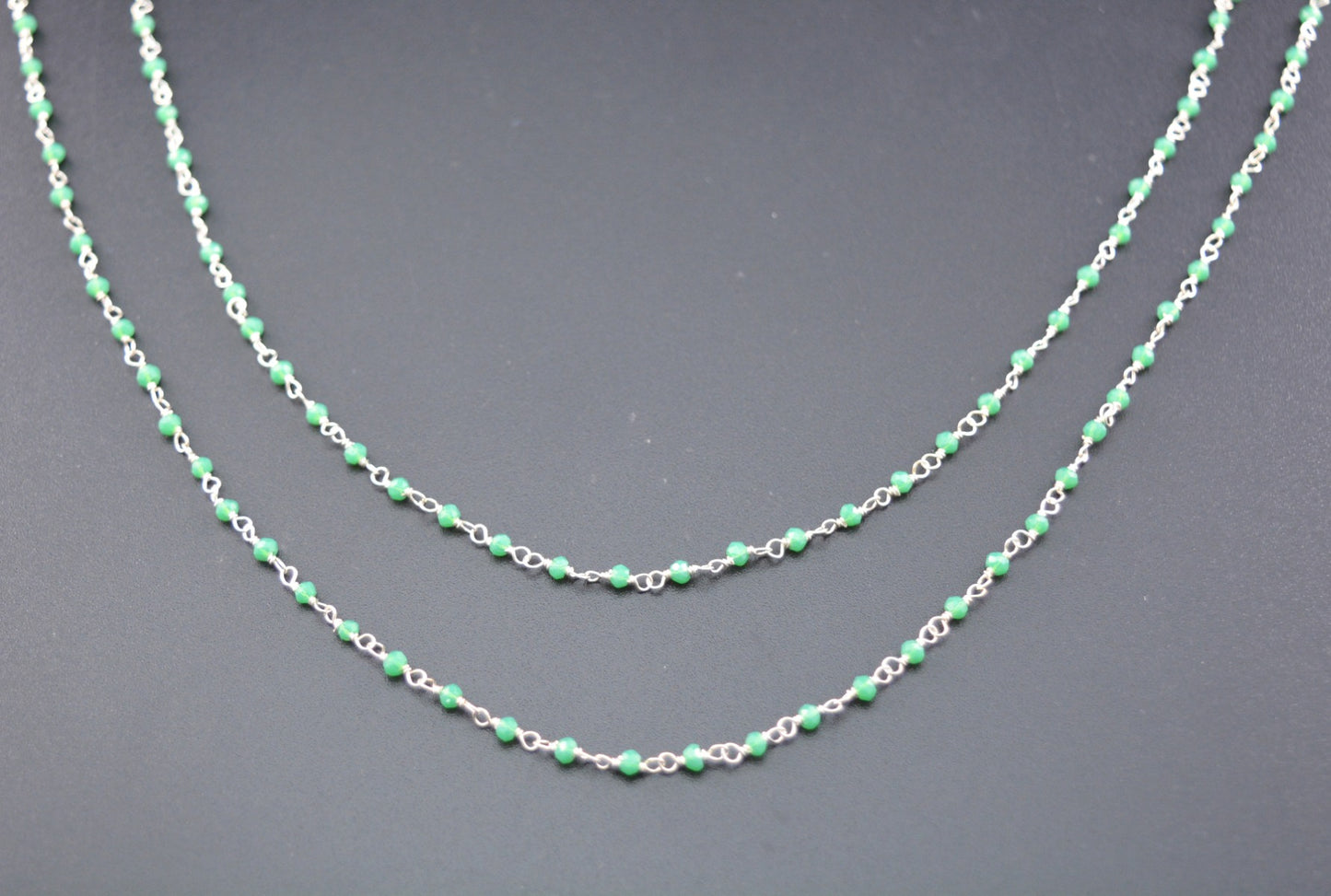 925 Gold Silver Rosary Chain with Chalcedony - 2mm