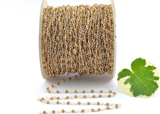 Stone Rosary Chain - 925 Silver Gold, 2mm