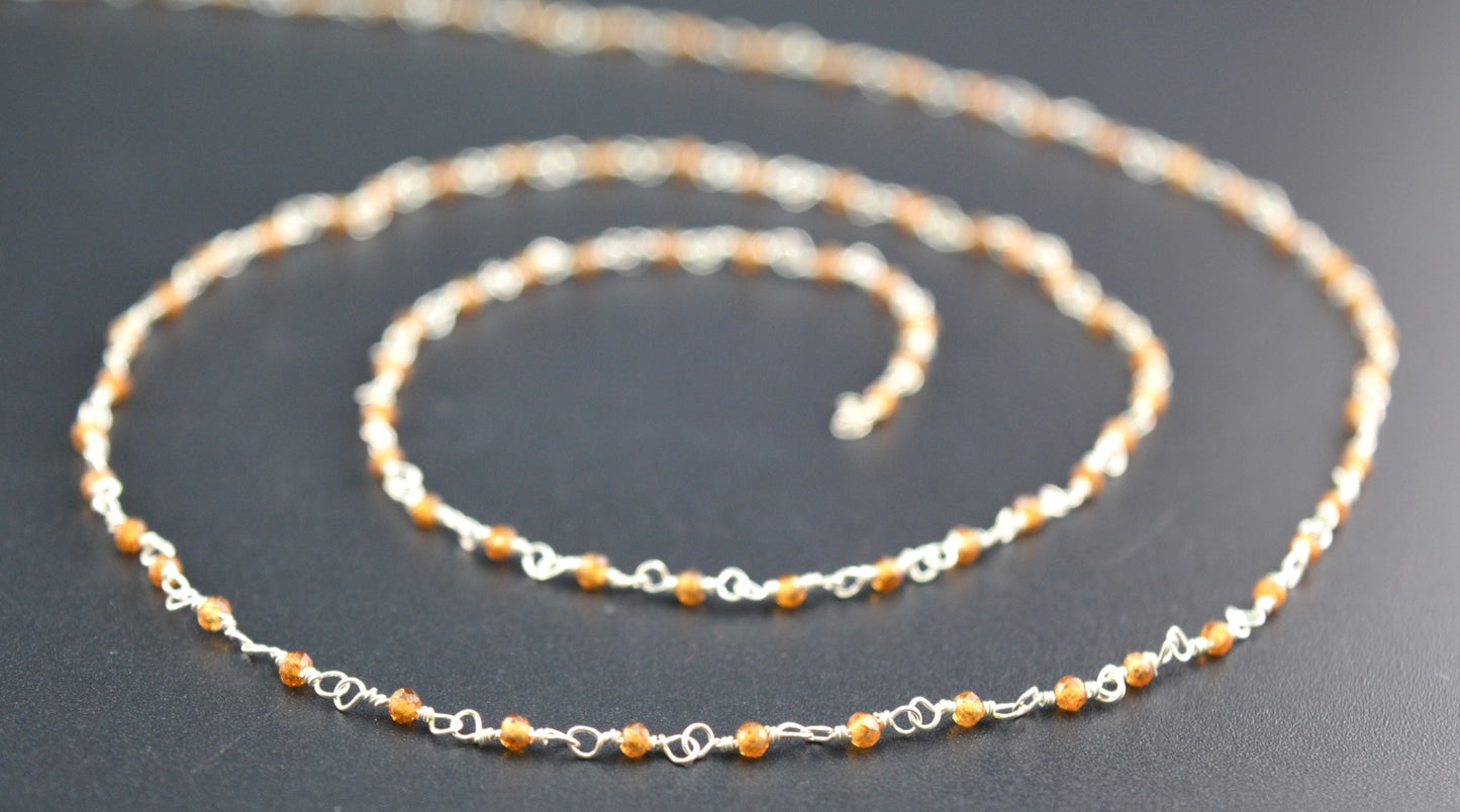 Stone Rosary Chain - 925 Silver Gold, 2mm