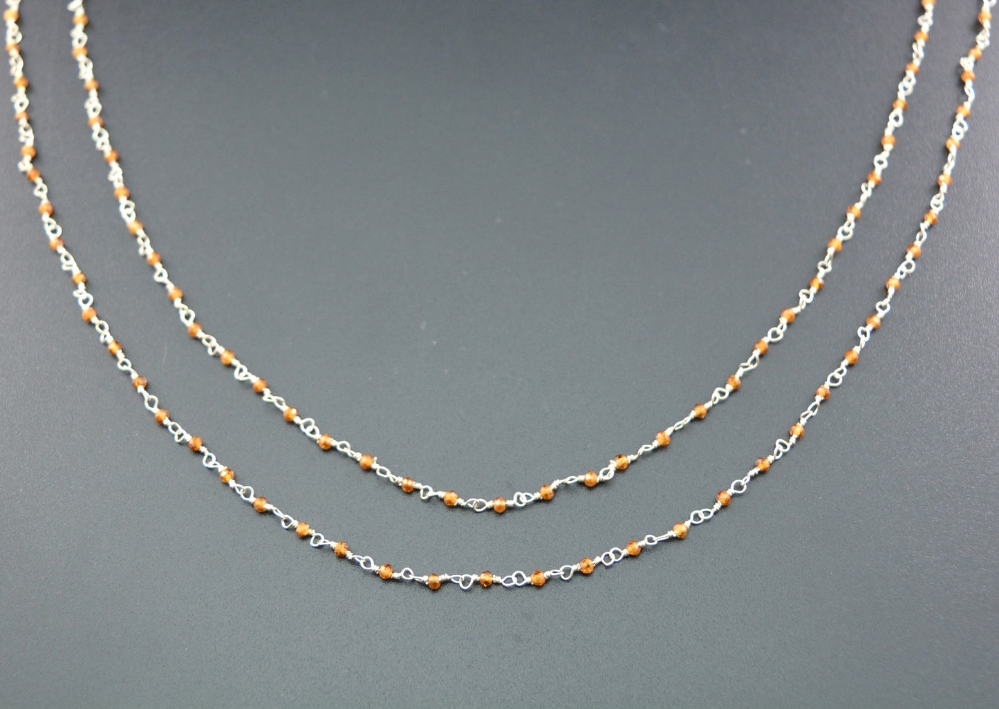 Stone Rosary Chain - 925 Silver Gold, 2mm