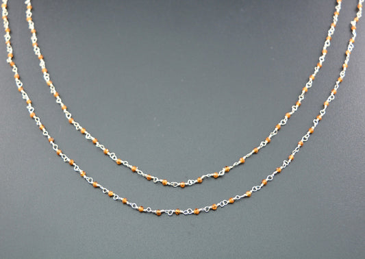 Hessonite Rosary Chain, 925 Sterling Silver, 2mm Faceted - view 3