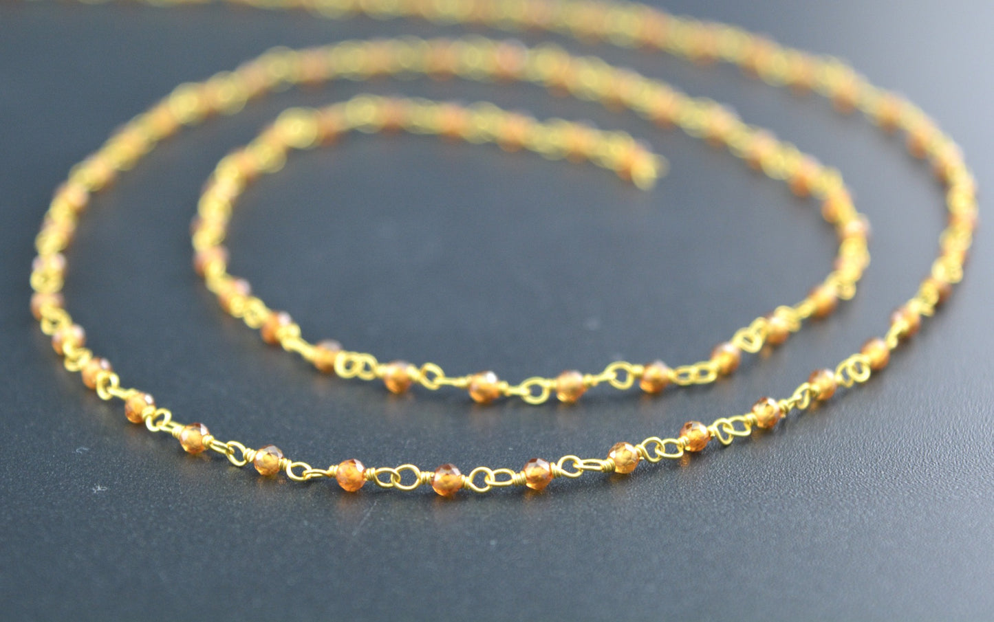 Stone Rosary Chain - 925 Silver Gold, 2mm