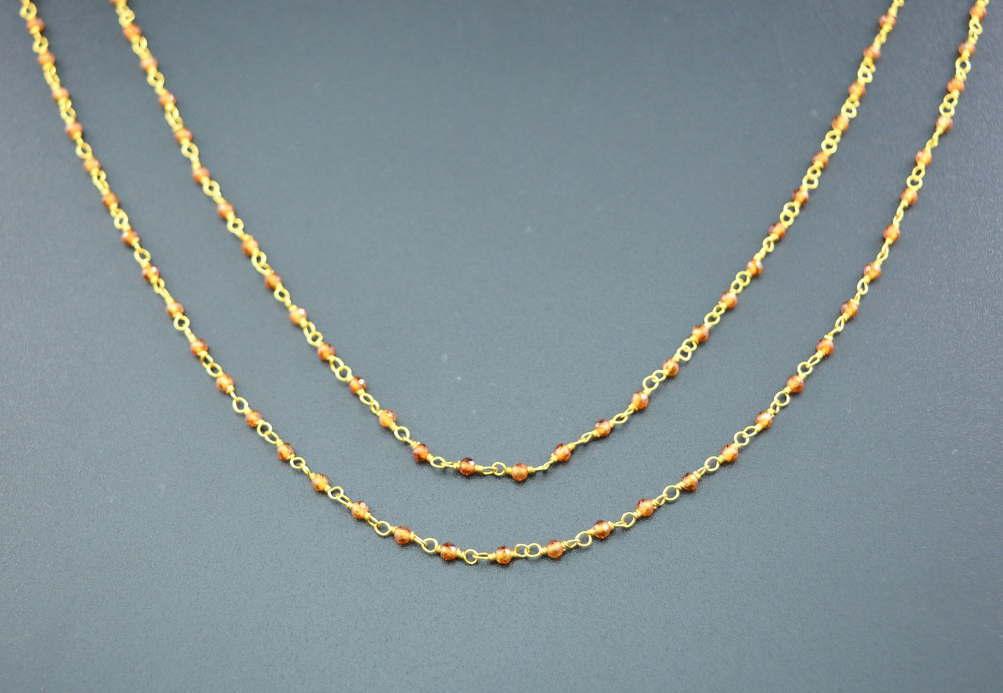 Stone Rosary Chain - 925 Silver Gold, 2mm