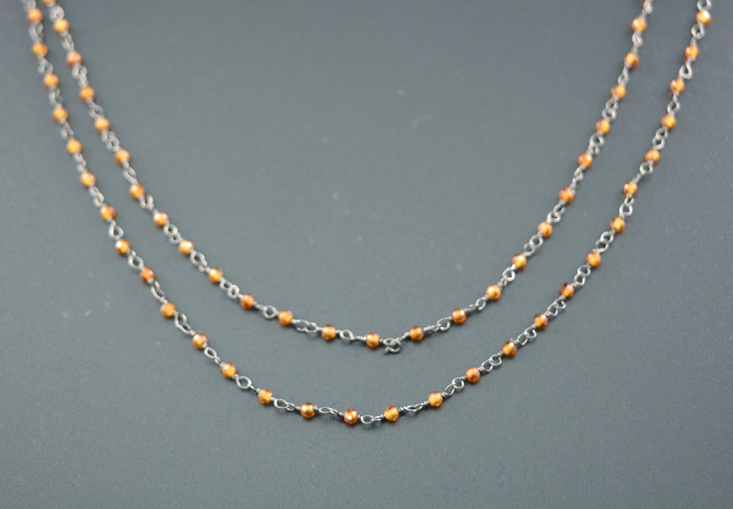 Stone Rosary Chain - 925 Silver Gold, 2mm