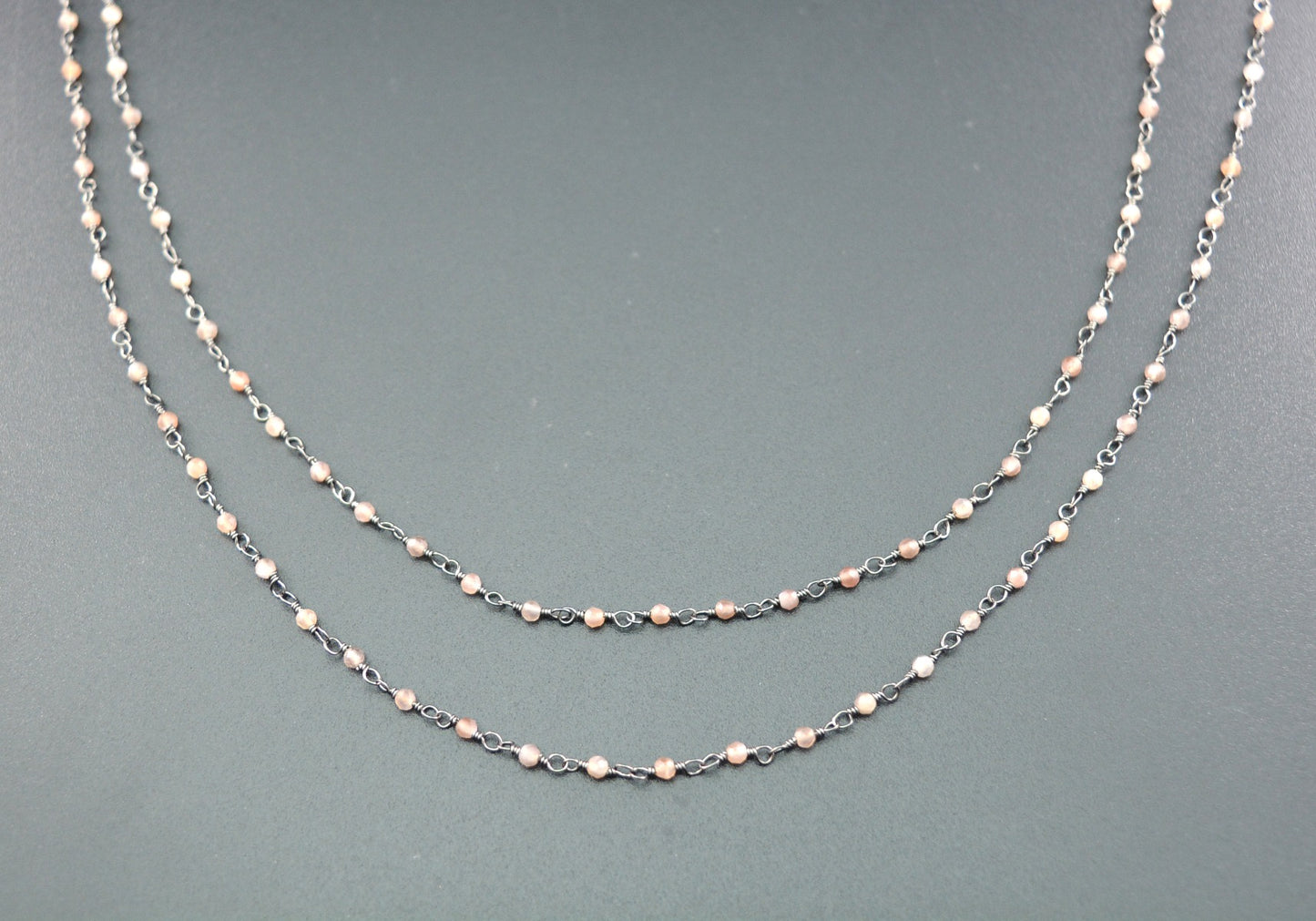 925 Silver Gold Rosary Chain with Moonstone - 2mm