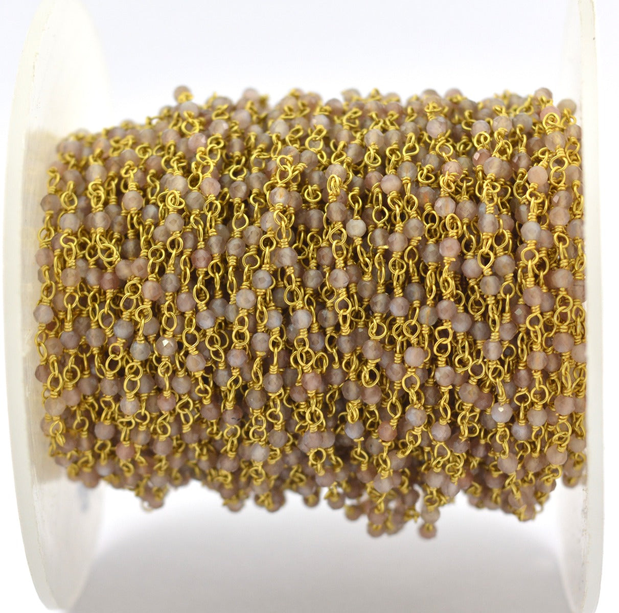 925 Silver Gold Rosary Chain with Moonstone - 2mm