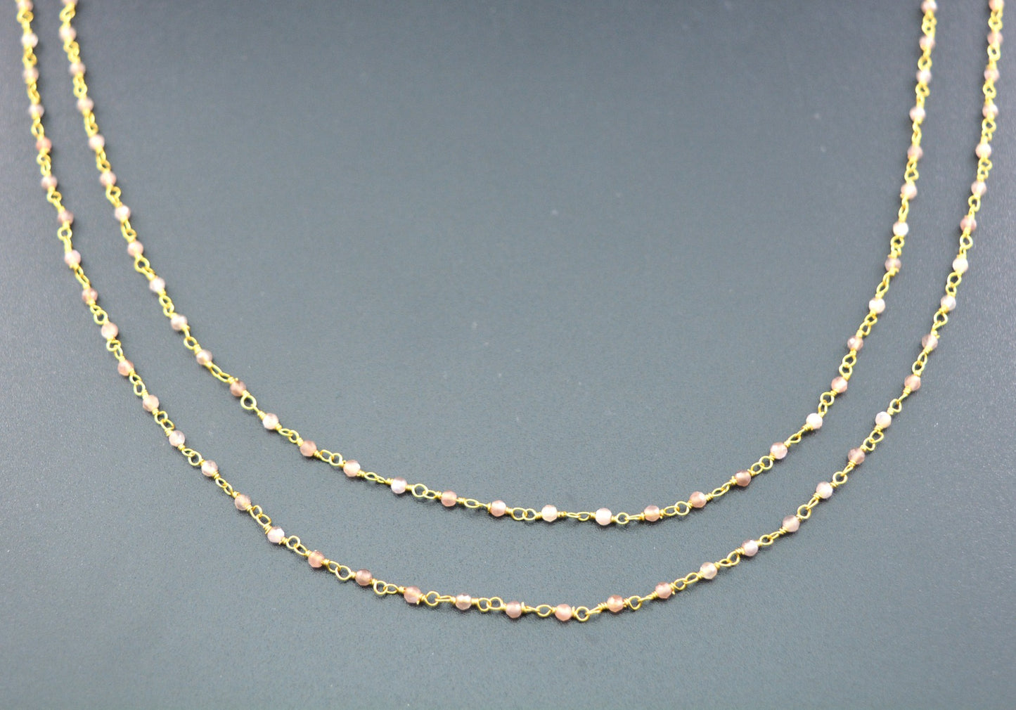 925 Silver Gold Rosary Chain with Moonstone - 2mm