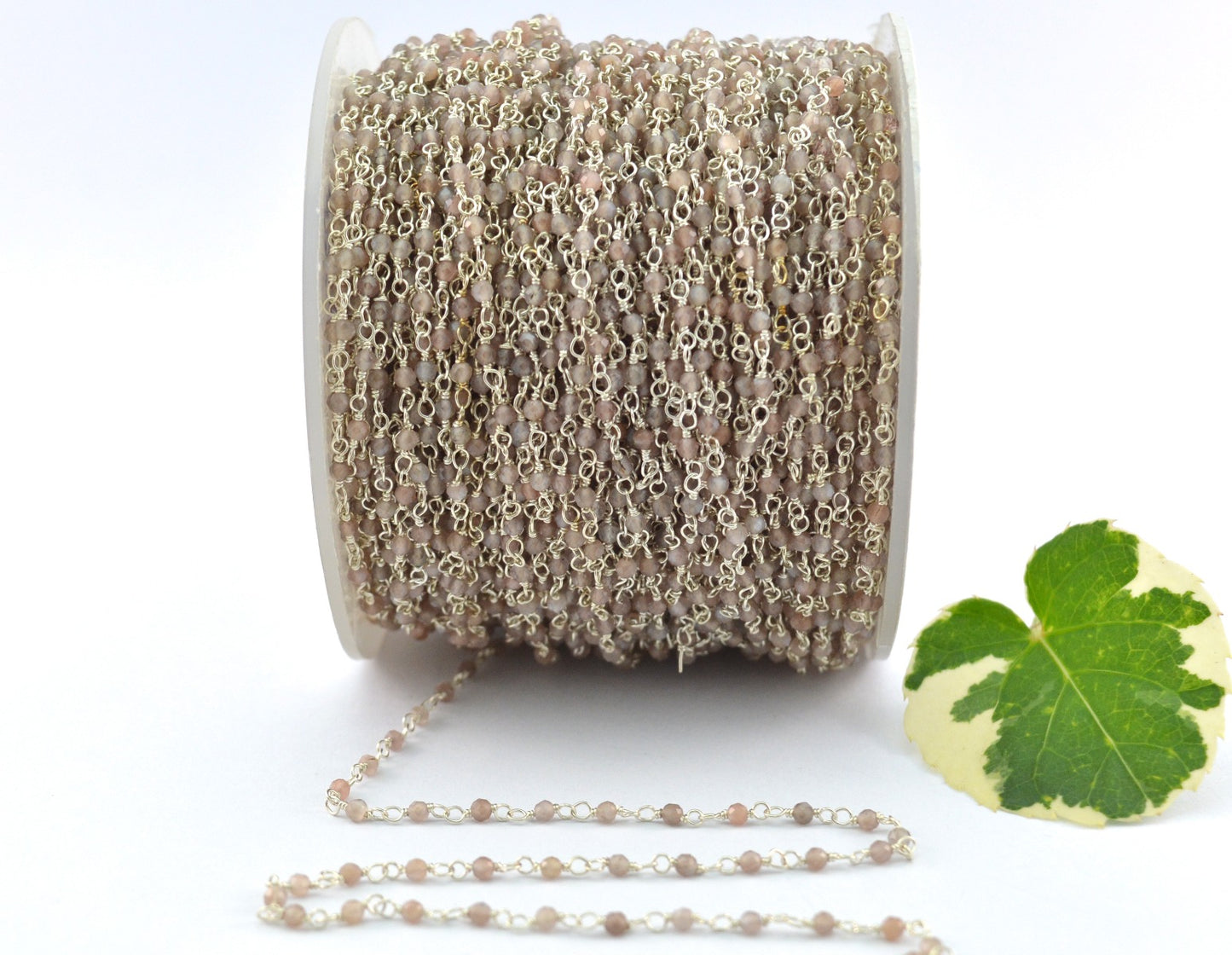 925 Silver Gold Rosary Chain with Moonstone - 2mm