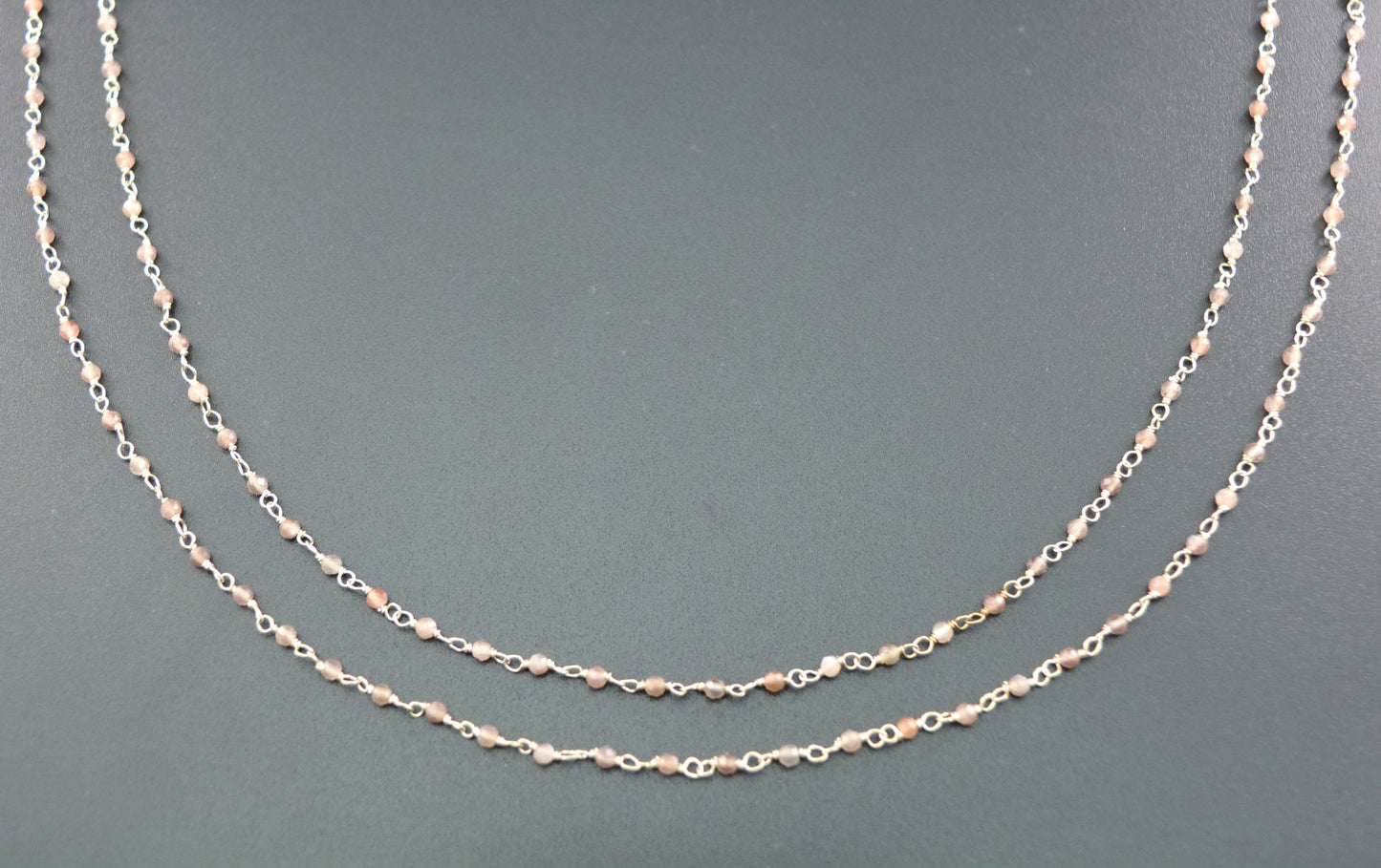 925 Silver Gold Rosary Chain with Moonstone - 2mm