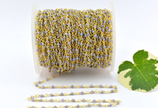 Elegant Rosary Chain - Stone 925 Silver Gold 2mm