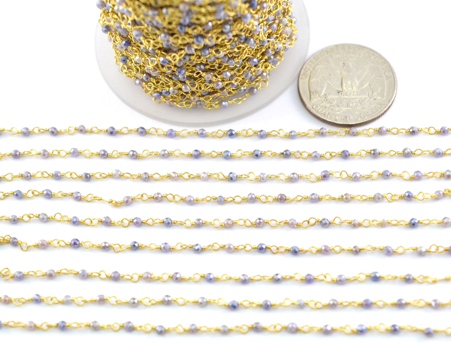 Elegant Rosary Chain - Stone 925 Silver Gold 2mm