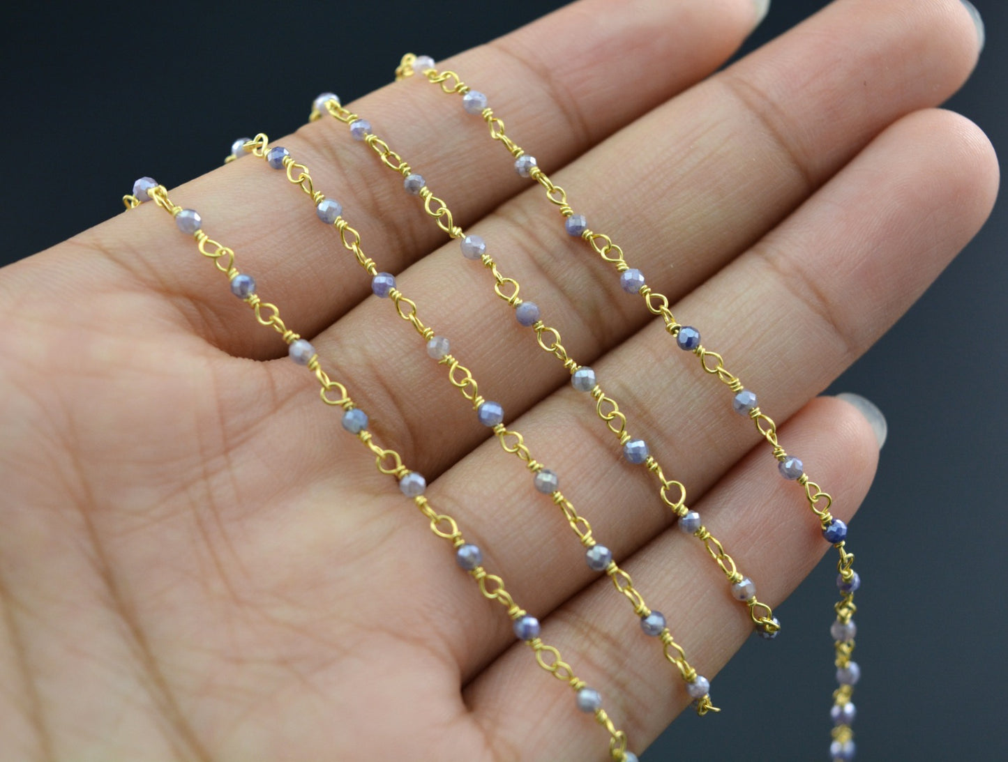 Elegant Rosary Chain - Stone 925 Silver Gold 2mm