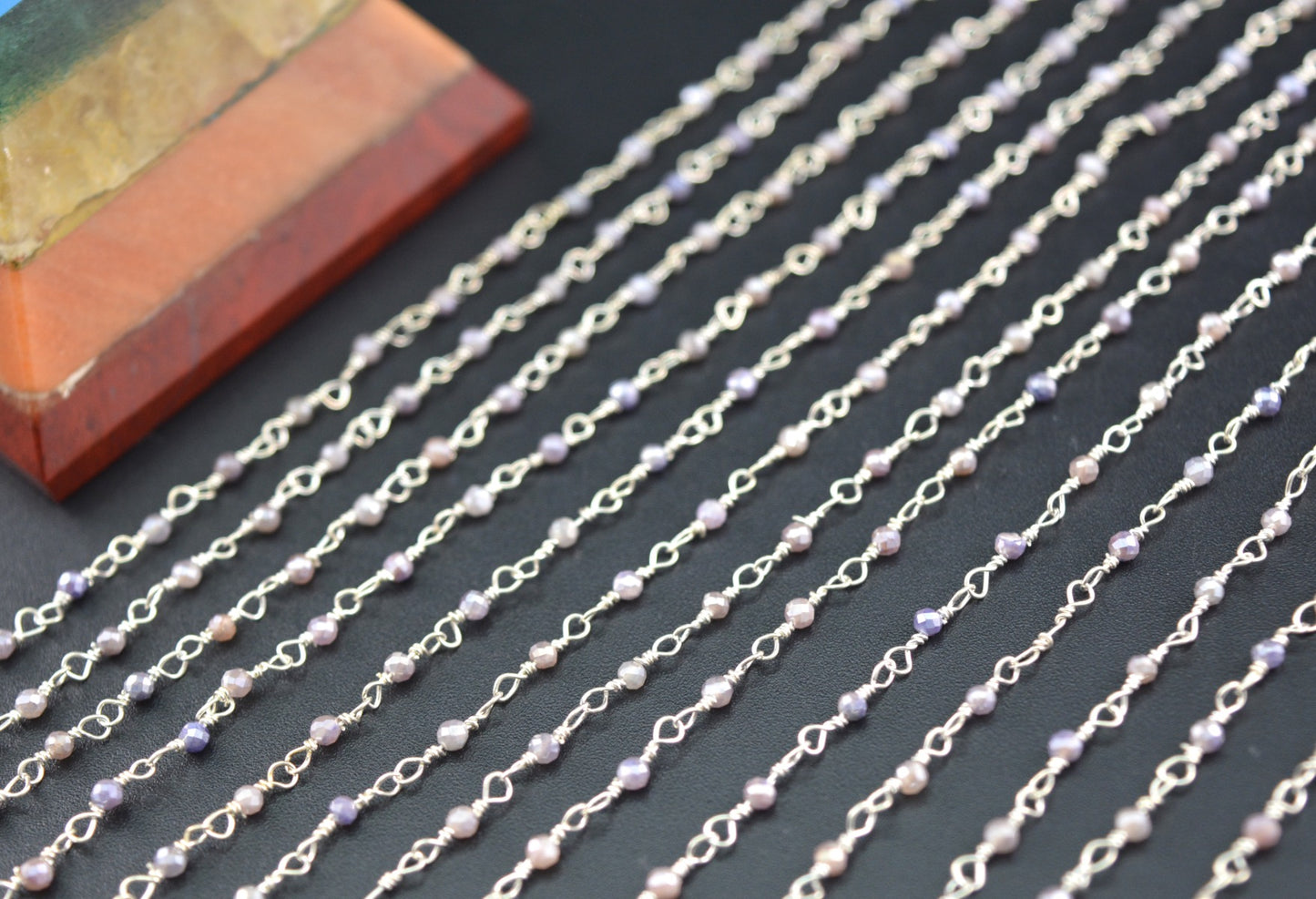 Elegant Rosary Chain - Stone 925 Silver Gold 2mm