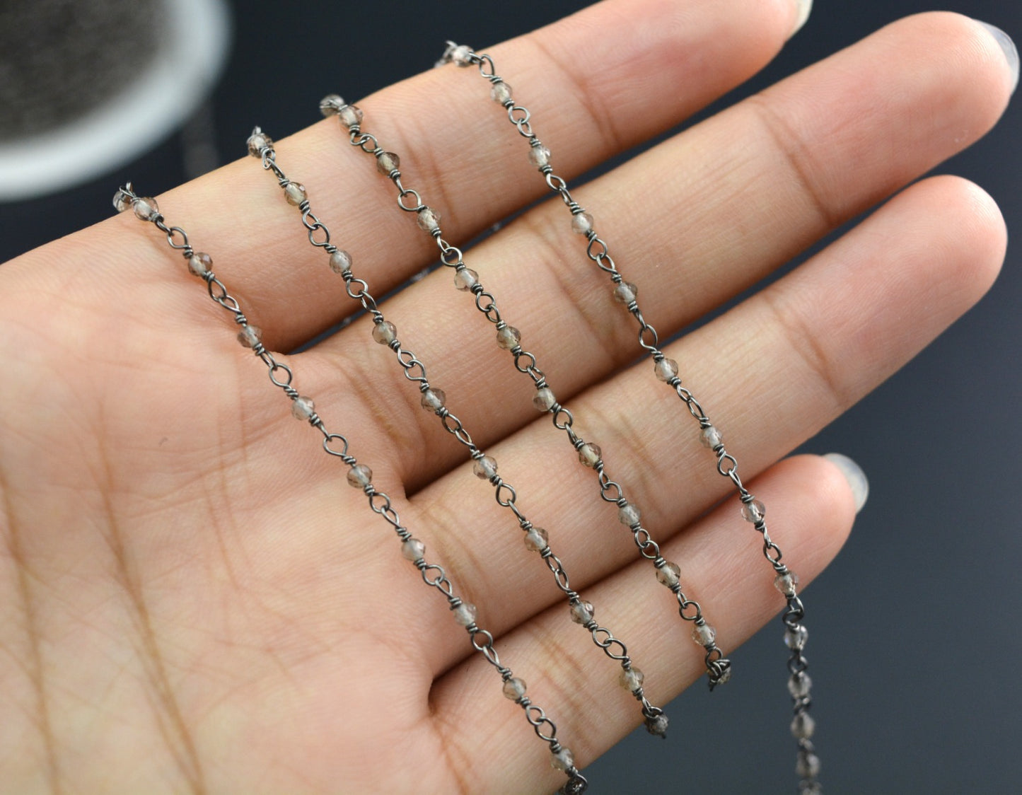 Quartz Rosary Chain - 925 Silver Gold, 2mm #2