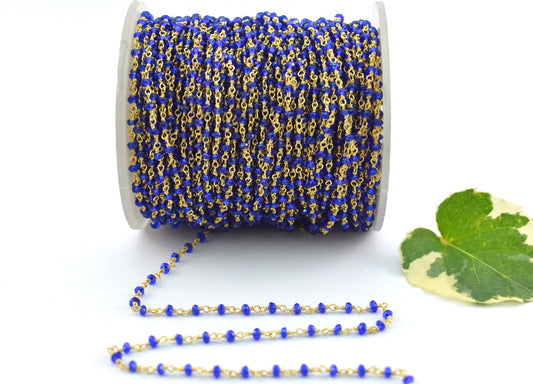 Trendy 925 Silver Gold Rosary Chain - Chalcedony 2mm