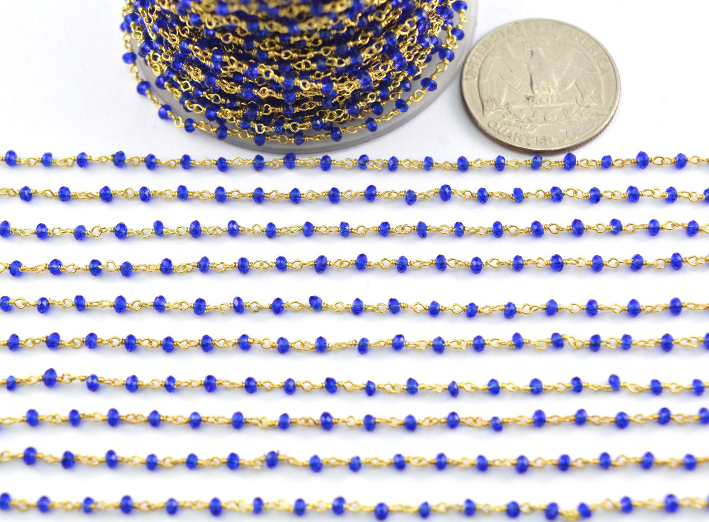 Trendy 925 Silver Gold Rosary Chain - Chalcedony 2mm