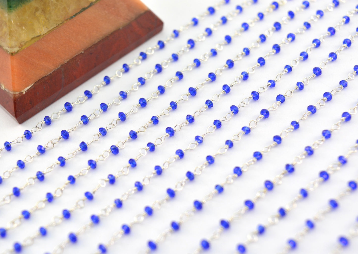 Trendy 925 Silver Gold Rosary Chain - Chalcedony 2mm