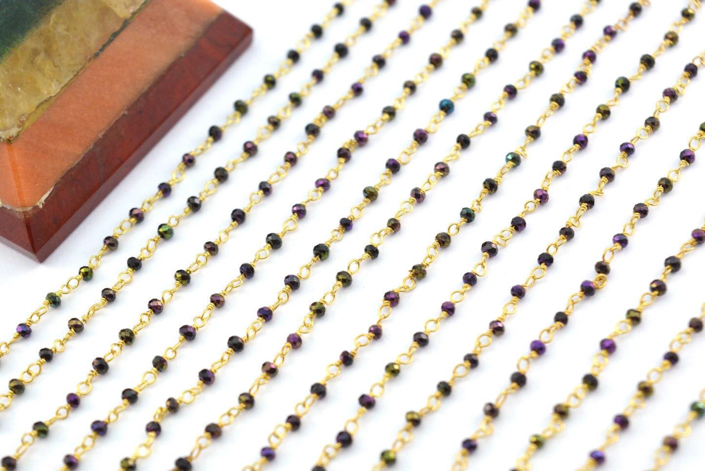 Stone Rosary Chain - 925 Silver Gold, 2mm #3