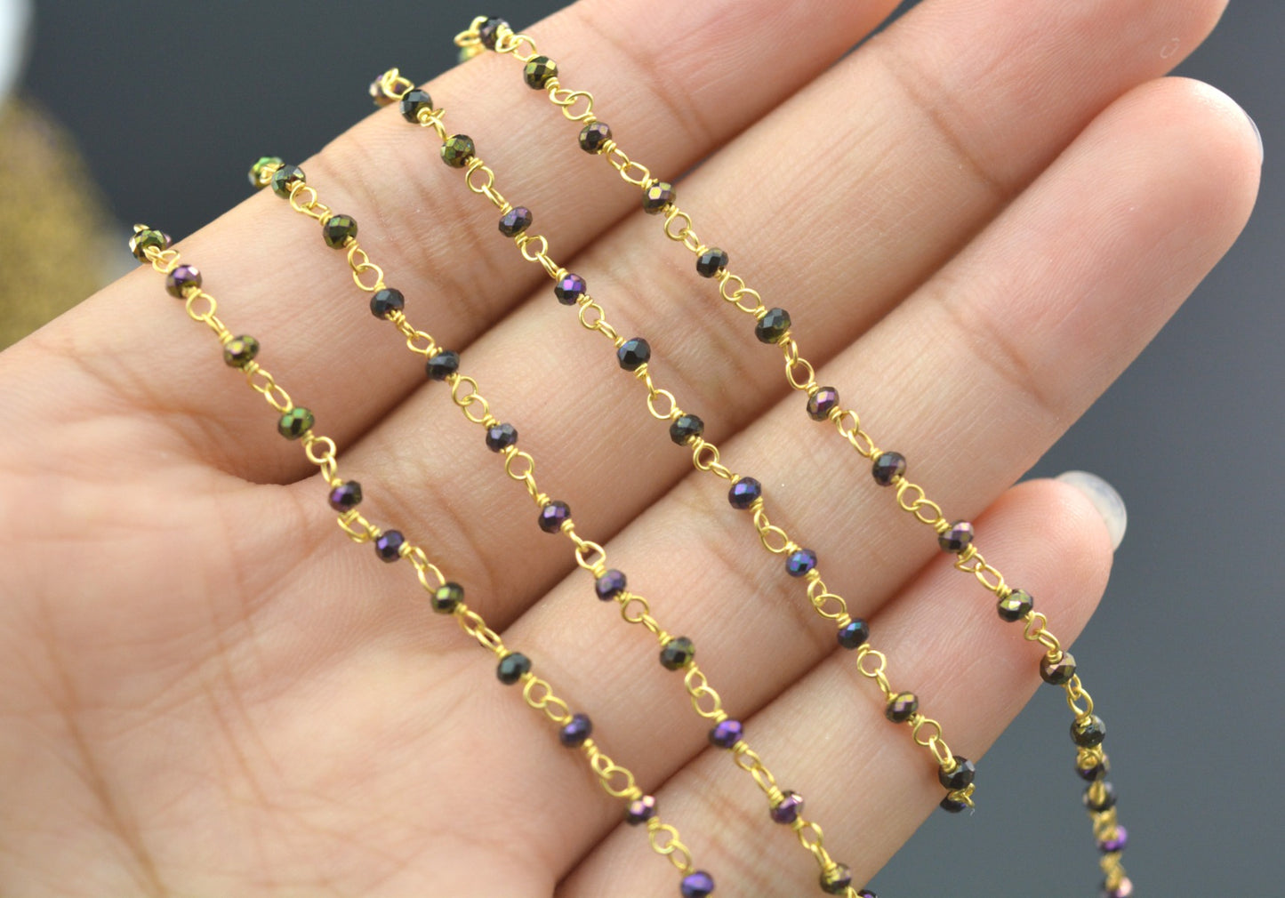 Stone Rosary Chain - 925 Silver Gold, 2mm #3