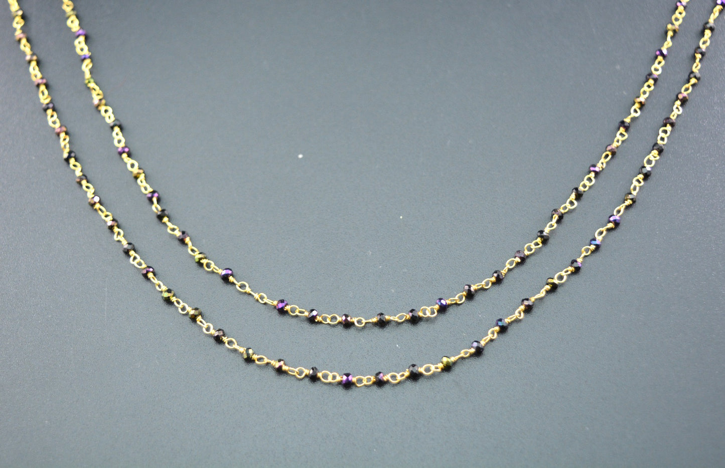 Stone Rosary Chain - 925 Silver Gold, 2mm #3