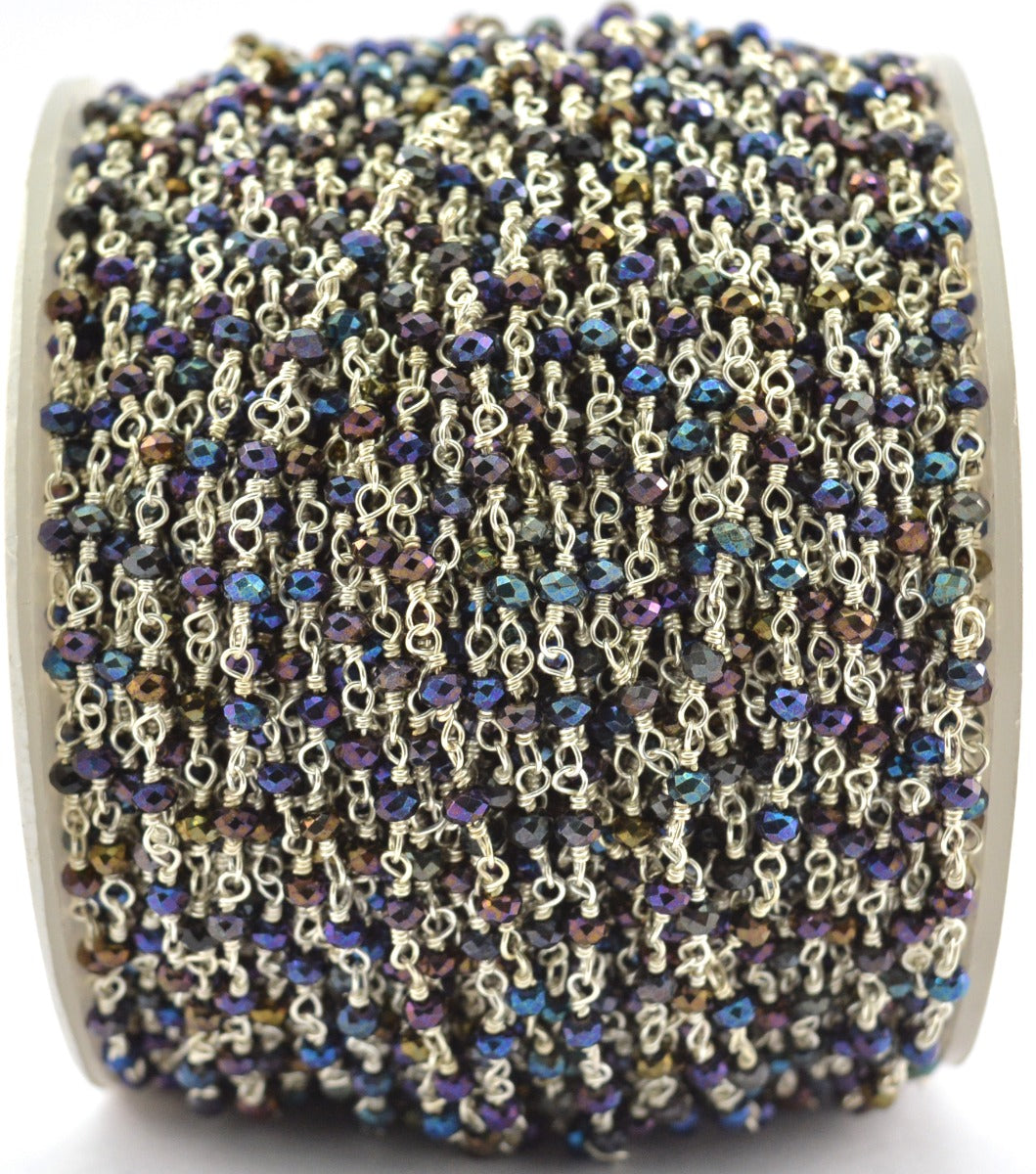 925 Silver Gold Rosary Chain with Stone - 2mm #2