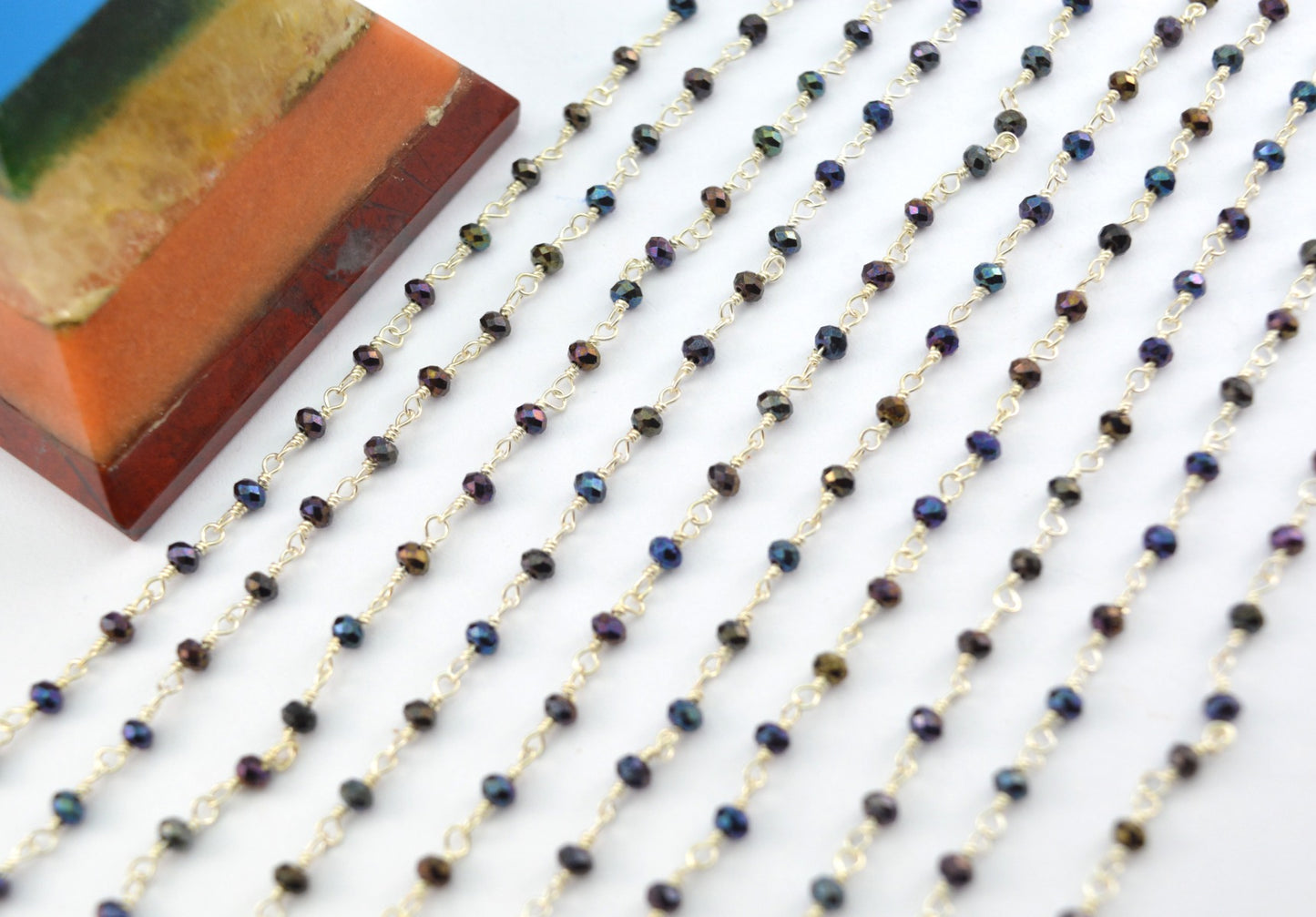 925 Silver Gold Rosary Chain with Stone - 2mm #2