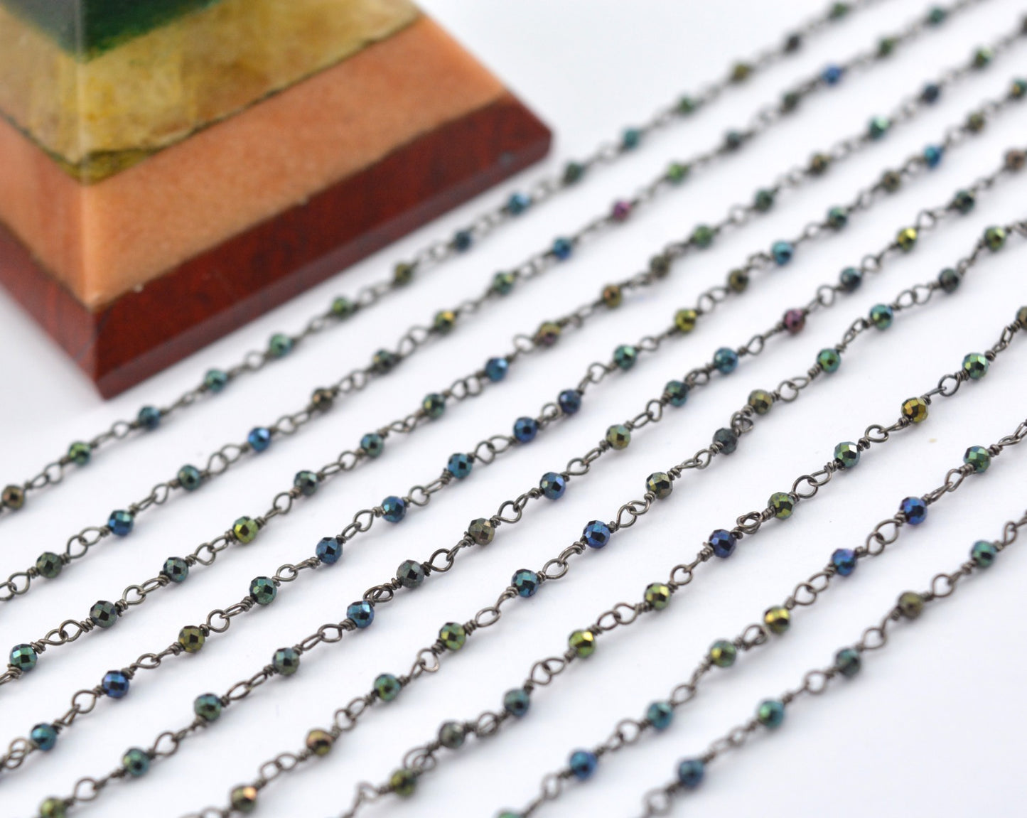 Vintage Rosary Chain - Stone 925 Silver Gold 2mm