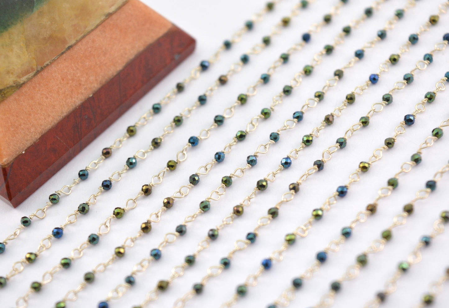 Vintage Rosary Chain - Stone 925 Silver Gold 2mm