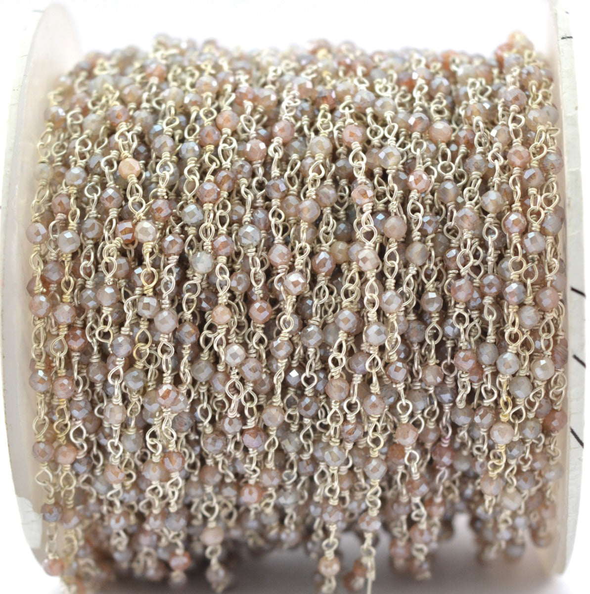 Moonstone Rosary Chain - 925 Silver Gold, 2mm