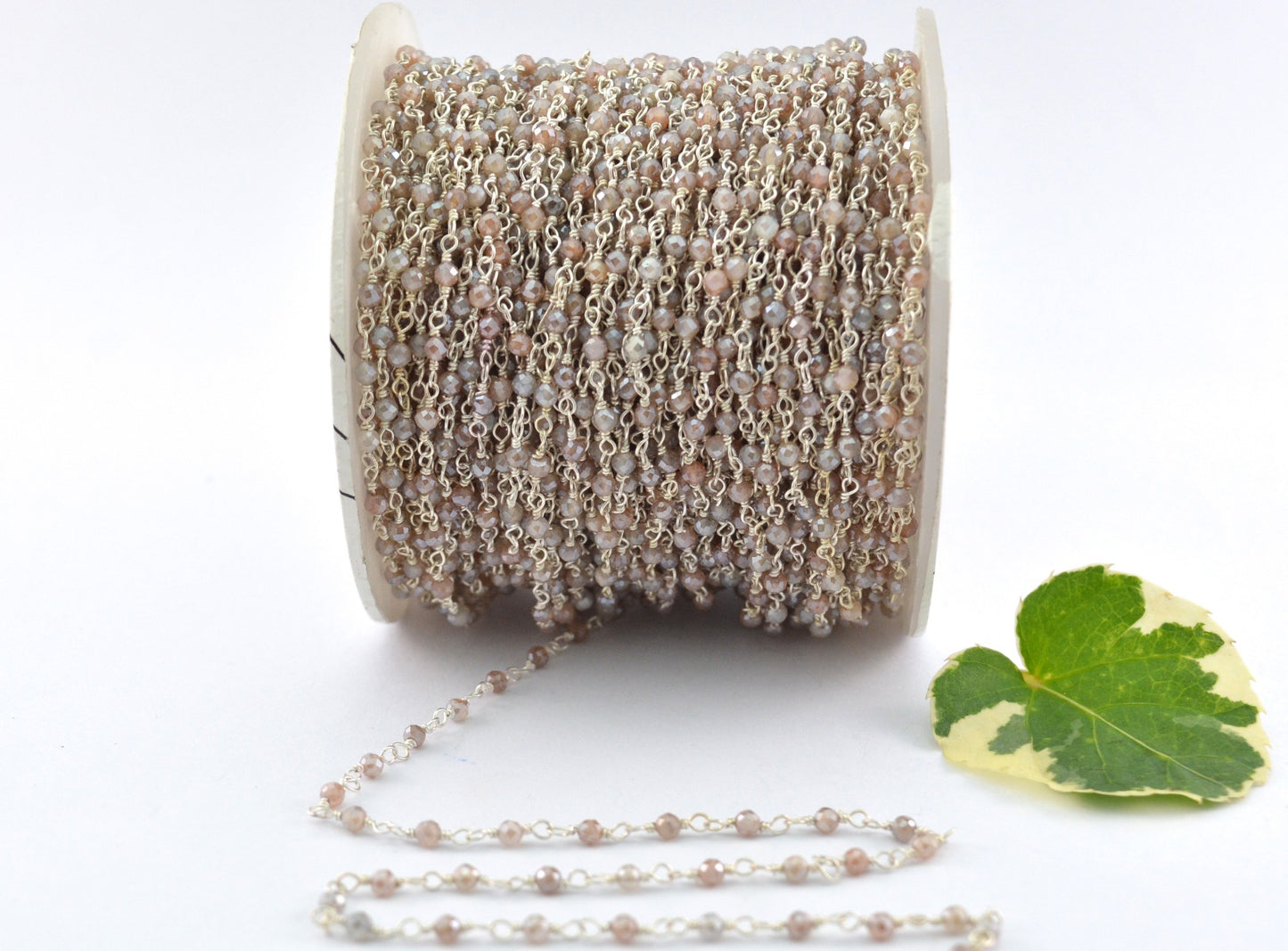 Moonstone Rosary Chain - 925 Silver Gold, 2mm